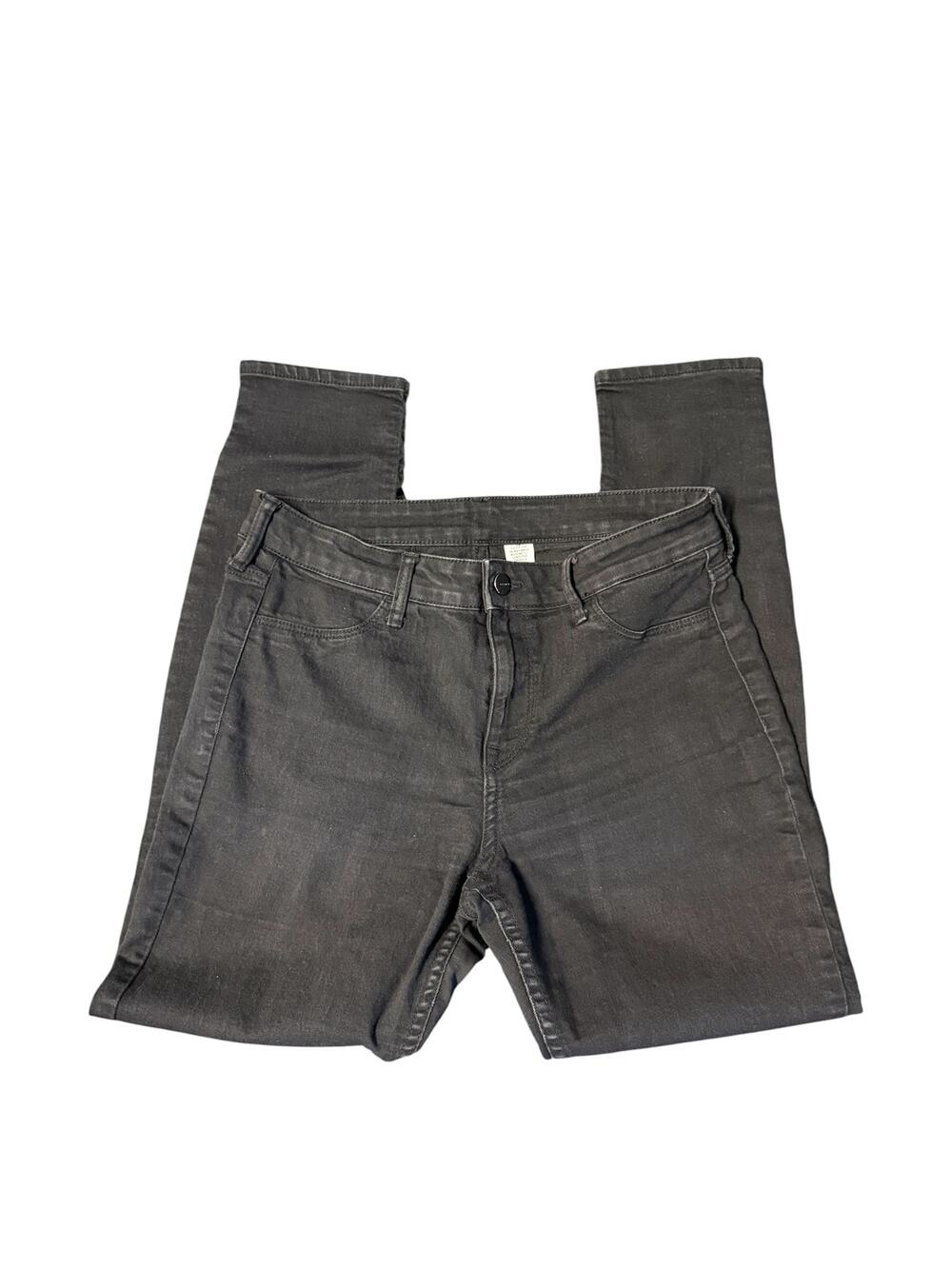 H&M &DENIM Black Charcoal Skinny Ankle Jeggings Flat Front Mock Pockets Size 28